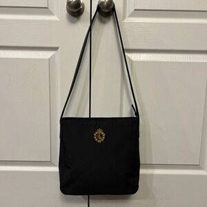 Vtg LAUREN Ralph Lauren Black Nylon Bag Purse RLL Gold Crest Embroidered